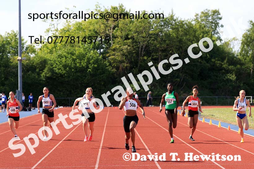 Womens under-17s 100 metres, 2025 North Eastern Track and Field Champs., Shildon, County Durham. Photo: David T. Hewitson/Sports for All Pics